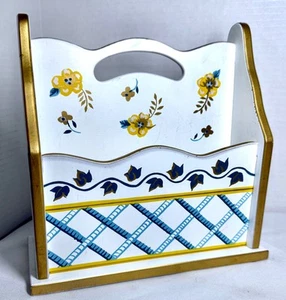 Vintage Holz Post Brief Halter Organizer Handbemalt Floral Top - Bild 1 von 12