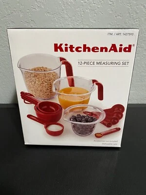 NEW Red KitchenAid 12 Piece Measuring Cups and Spoons Set Great for College/Home - Image 1 of 4