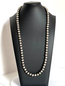 Vtg. Heavy 28" Silver Metal 3/8" Wide Bead Fashion Necklace 110.2 Grams - Picture 1 of 4