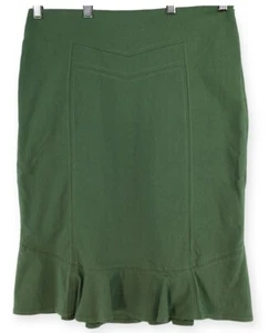 Gonna donna Anthropologie Elevenses taglia 8 verde foderata orlo con volant zip laterale - Foto 1 di 15