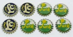 LC Lime Cola & Jurk Soda Bottle Caps Lot of 8 Cork Lined Metal Crowns - Picture 1 of 15