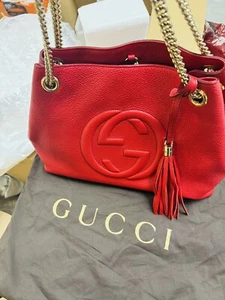 Borsa Gucci Soho media rossa oro catena tracolla pelle tote doppia G rara LTD NUOVA - Foto 1 di 23