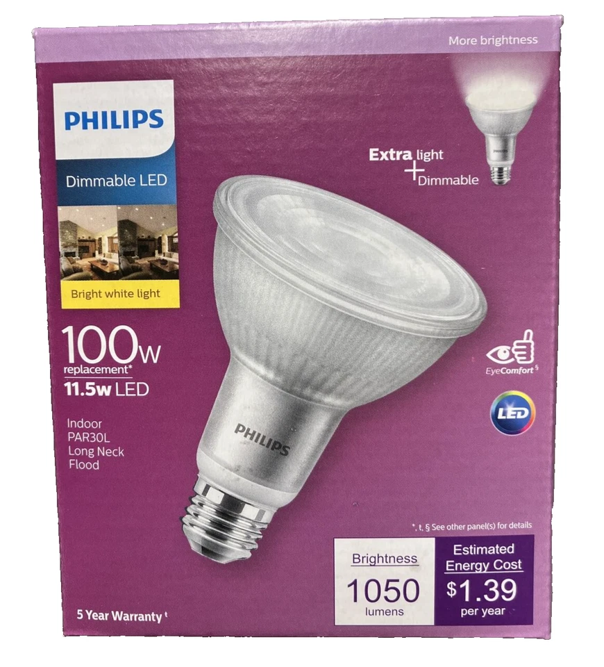 Philips Bright White 100W Equivalence PAR30L Long Neck E26 Base 1050 lm. - Image 1 of 3