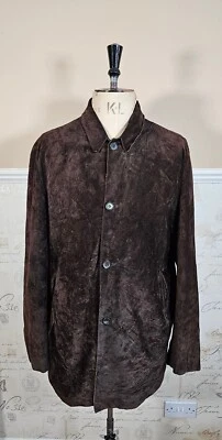 Hugo Boss Calfskin Leather Suede Jacket Men's UK 46/EU 56 Brown Overshirt 2XL - Image 1 of 4