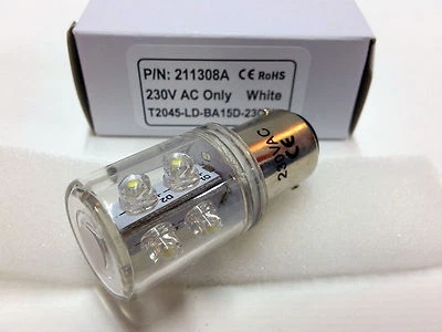 RS COMPONENTS White LED Beacon Lamp Bulb 230VAC BA15D Signal Tower Light RS Pro 211-308