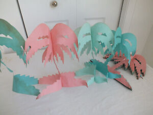 vintage tissue paper pink and green folded PALM TREE GARLAND approx 95" long 8"