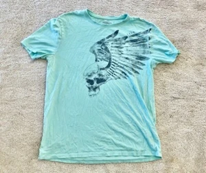 Express Mens Graphic T Shirt Medium Blue Green Skull & Wings - Picture 1 of 6