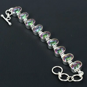 Mystic Topaz Gemstone Handmade 925 Sterling Silver Jewelry Bracelet For Women - Picture 1 of 4