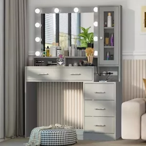 LED Schminktisch Frisiertisch mit 2/5 Schubladen und Steckdosen 1 Schrank Modern - Bild 1 von 67