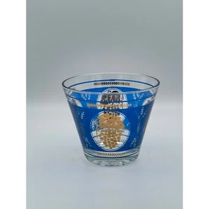 Vintage MCM Hazel Atlas Barware, 5" Glass Ice Bucket Cobalt Blue and Gold Grapes - Picture 1 of 6