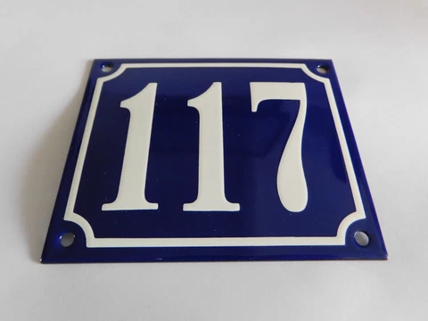 Vintage / Antique French Handmade 4.75 x 4" Enamel Plaques House Number Sign 117 Cover