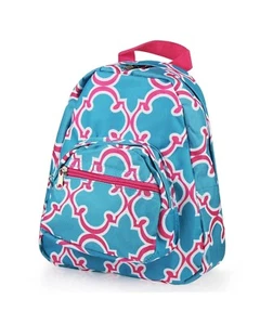 Women Teen Girls Quatrefoil Backpack Aqua and Pink - Picture 1 of 4
