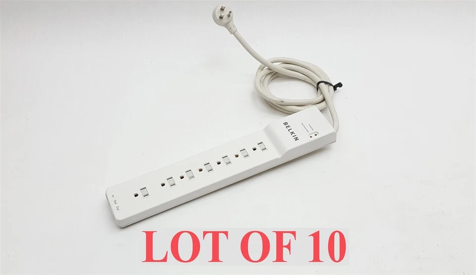 Belkin BE107200-06 7-Outlet 6' White Home/Office Surge Protector 120V Lot 10 - Image 1 of 4