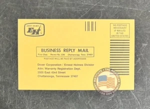 Org Warranty Registration Post card Ernest Holmes Wrecker Division Dover 1970s - Foto 1 di 2