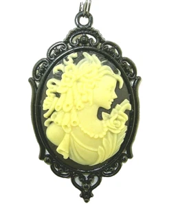 Neuer großer schöner Kamee Anhänger im Vintage Look adj. 18" - 20" schwarze Halskette - Bild 1 von 3