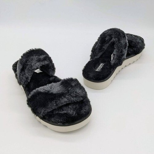 Sandali donna Koolaburra by UGG neri fuzz on pelliccia sintetica slide taglia 11 nuovi con etichette