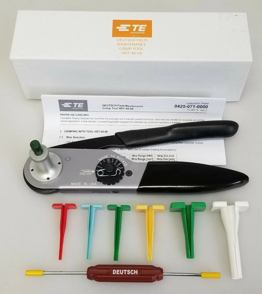TE HDT-48-00 Deutsch Field Maintenance Hand Crimp Tool, Size 12- 20AWG, USA Made - Image 1 of 2