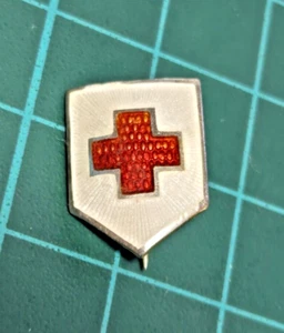 Antique Stamped Ryrie Sterling Silver Enamel Red Cross Lapel Brooch Pin 1.5 Gram - Picture 1 of 8