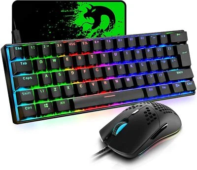 60%Mechanical USB C Wired Gaming Keyboard & 6400DPI LED RGB Backlit Blue Switch - Image 1 of 4