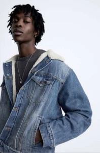 ZARA NEW MEN FLEECE TRIM DENIM JACKET  SMALL - Picture 1 of 13