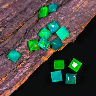 Natural Green Ethiopian Opal 2 CT Faceted Square Lot Loose Gemstone 4X3 MM - Image 1 of 2