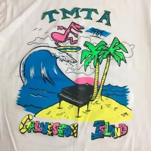 80's Screen Stars 1989 TMTA Galveston Island NEON Piano Island Bar 50/50 T Shirt - Picture 1 of 5