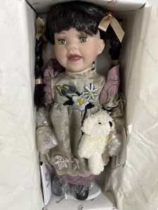 Duck House Heirloom Doll Joelle and Teddy Bear D12-7040 Green Eyes 12 in - Picture 1 of 7