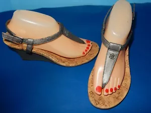 Ralph Lauren 'Naris' Metallic Pewter Thong Wedge Sandals - 9B - Picture 1 of 6
