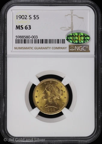 1902 S $5 Gold Liberty Head Half Eagle NGC MS 63 CAC | Uncirculated UNC Cover
