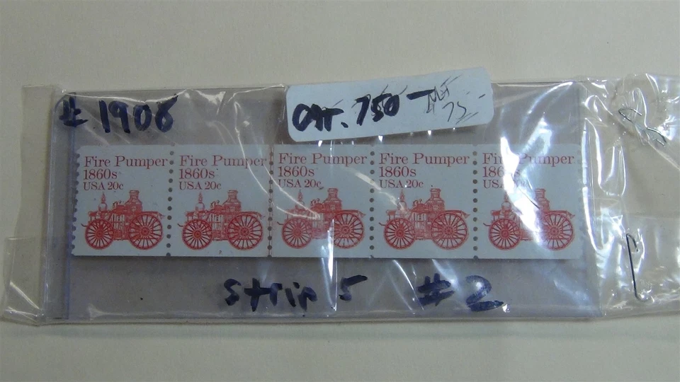 Stampsweis USA Rarest Plate strip of 1908 pl #2 LP pumper stamp high value  - Image 1 of 4