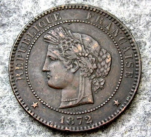 FRANCE REPUBLIC 1872 K 10 CENTIMES, BORDEAUX MINT BRONZE HIGH GRADE - Picture 1 of 4
