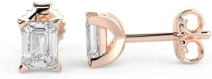 14K Gold Smaragd Schliff Labor gewachsen 1/2CTW Diamant Solitär Ohrstecker - Bild 1 von 30