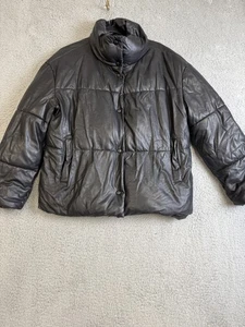 Urban Outfitters Jacket Mens Small Black Faux Leather Puffer Coat Quilted Warm - Picture 1 of 13