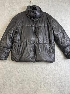Urban Outfitters Jacket Mens Small Black Faux Leather Puffer Coat Quilted Warm - Image 1 of 4
