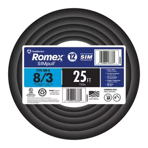 25 Ft. 8/3 Stranded Romex Simpull CU NM-B W/G Wire - Picture 1 of 12