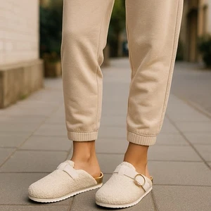 Linea Borg Clog Hausschuhe Damen creme Größe Damen UK 3-4 flauschige Teddy Sliders - Bild 1 von 16