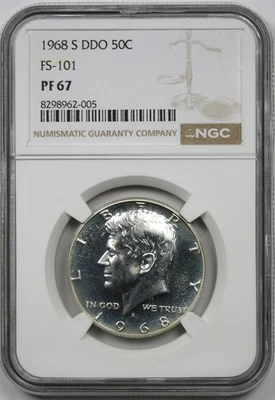 1968-S 50C NGC PF 67 (FS-101 DDO) Kennedy Silver Half Dollar - Image 1 of 4