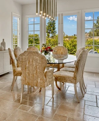 Italian Ogee Glass & Gold Metal Dining Set with 8 Velvet Chairs - Image 1 of 4