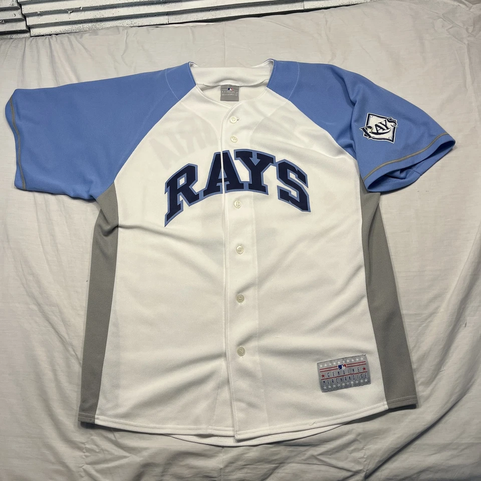 Tampa Bay Rays Jersey Mens Small White Blue MLB Baseball Longoria 3 Throwback - Image 1 of 4