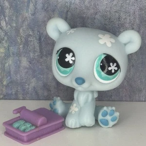 💜Auténtico Oso Polar Littlest Pet Shop LPS #649 Azul Blanco Teal Flor Ojos🩵 - Imagen 1 de 11
