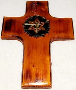 Lacquered Wooden Cross Wall Clock Star of David Wood Quartz Japan Works Vid Vtg - Picture 1 of 12