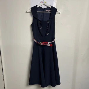 Review Dress Size 6 Blue Fit & Flare Sleeveless Midi Polyester Belted - Bild 1 von 11