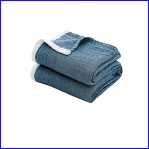 Luxurious 4-Layer Cotton Muslin Blanket 80"x90" in Vintage Blue for All Seasons - Picture 1 of 10