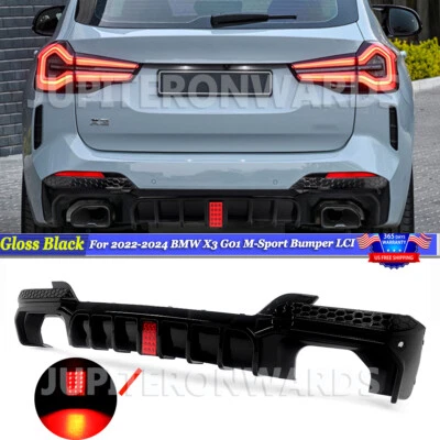 FOR BMW X3 G01 2022-2024 M-PERFORMANCE F1 STYLE REAR DIFFUSER WITH RED LED LIGHT Foto 1 de 4