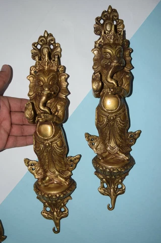 Brass Lord Ganesha Handle Pair Accentuate Finishing Grip Temple Door Pull EK875 Cover