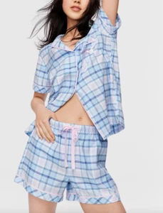 NEW PETER ALEXANDER TARTAN CHECK TOP & SHORTS COTTON PJ SET RRP$109 MEDIUM M - Picture 1 of 4