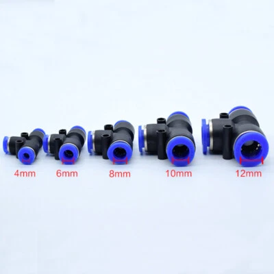 Pneumatic Tee Fittings Air Line Tube Hose Push-Fit Connector 4/6/8/10/12/14/16mm - Image 1 of 4