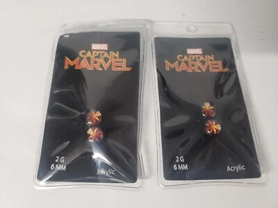 Pendientes 6mm Acrílico Calibre 316l Capitán Marvel NUEVO X2 MARVEL Foto 1 de 3