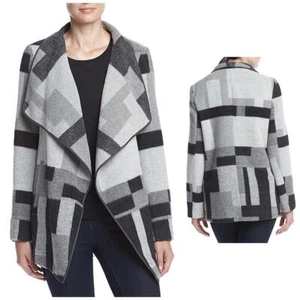 French Connection Women's Oversized Collar Jacket Open Front Gray Black sz M DB - Picture 1 of 12