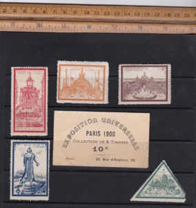 France 1900 Poster Stamps World's Fair Exposition Set of 5 w/ Original Envelope - Picture 1 of 4